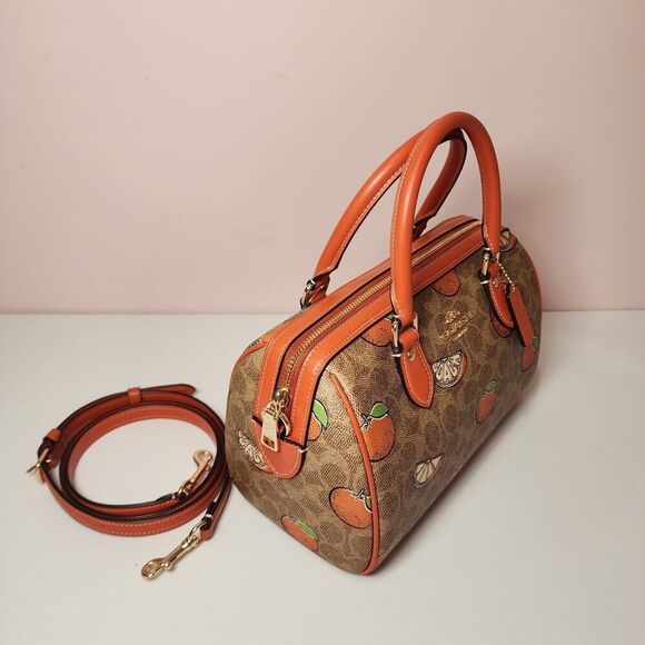 Coach Rowan Satchel Bag In Signature Canvas With Orange Print CAQ61 - Picture 6 of 8